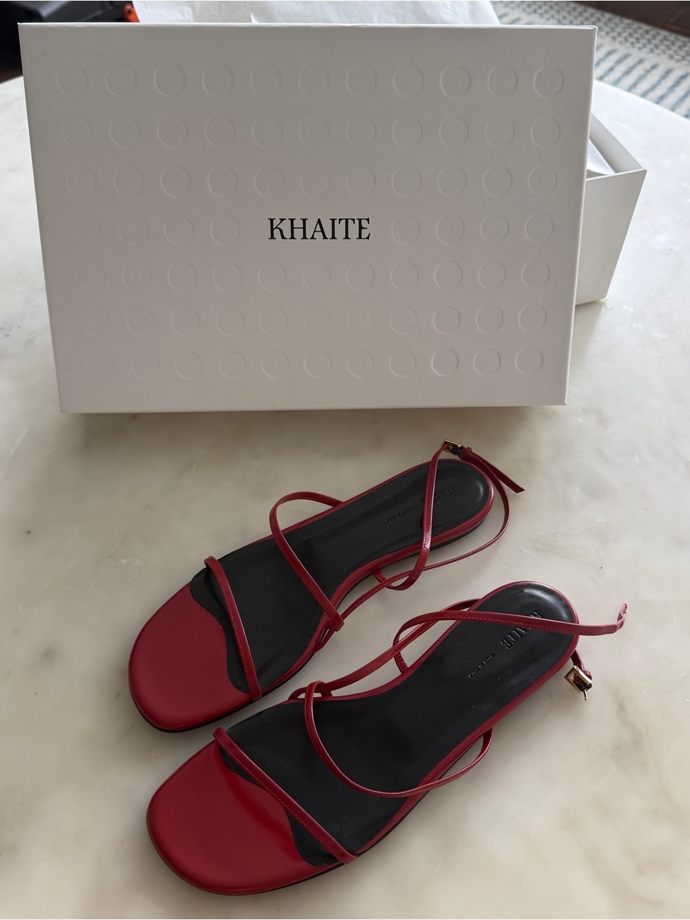 KHAITE Red Leather Loop Flat Sandals NEW WITH BOX